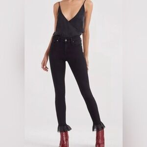 7 For All Mankind Blair Denim The Ankle Skinny Black Jeans w/Ruffle Hem NWT 25